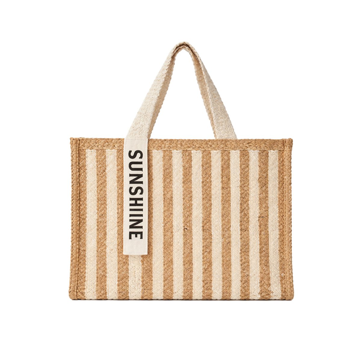 Beige striped tote bag