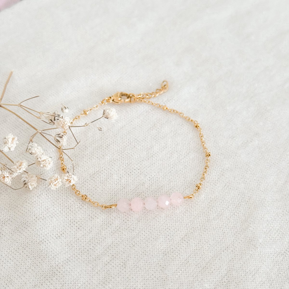 Bracelet rose quartz facet - Gold