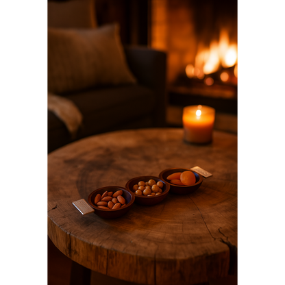 Aperitif set 3 wooden cups with silver handles