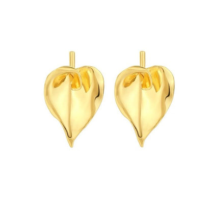 Oversized Chunky Calla Lily Flower Earrings-White n Gold