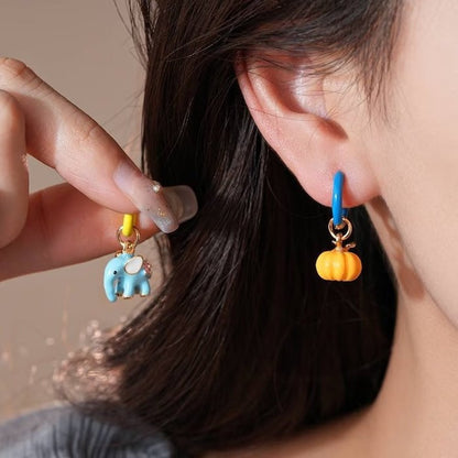 Enchanted Elephant & Pumpkin Enamel Hoop Earrings