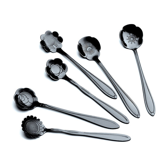 Black assorted flower spoonfuls - Lot of 6