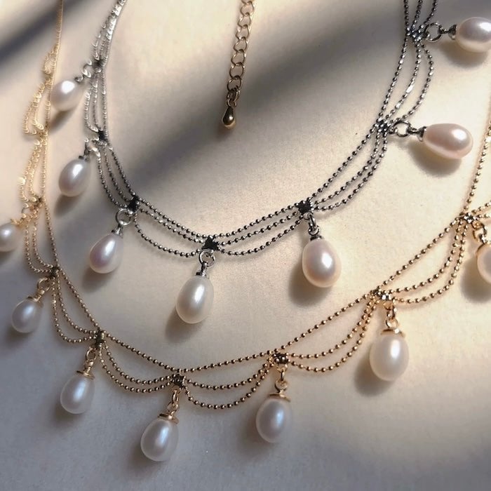 Lace Style Necklace with Genuine Freshwater Pearls
