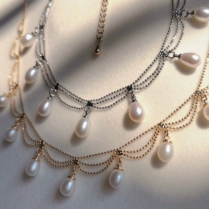 Lace Style Necklace with Genuine Freshwater Pearls