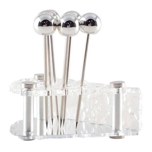 Silver aperitif spikes with cheese support - set of 6