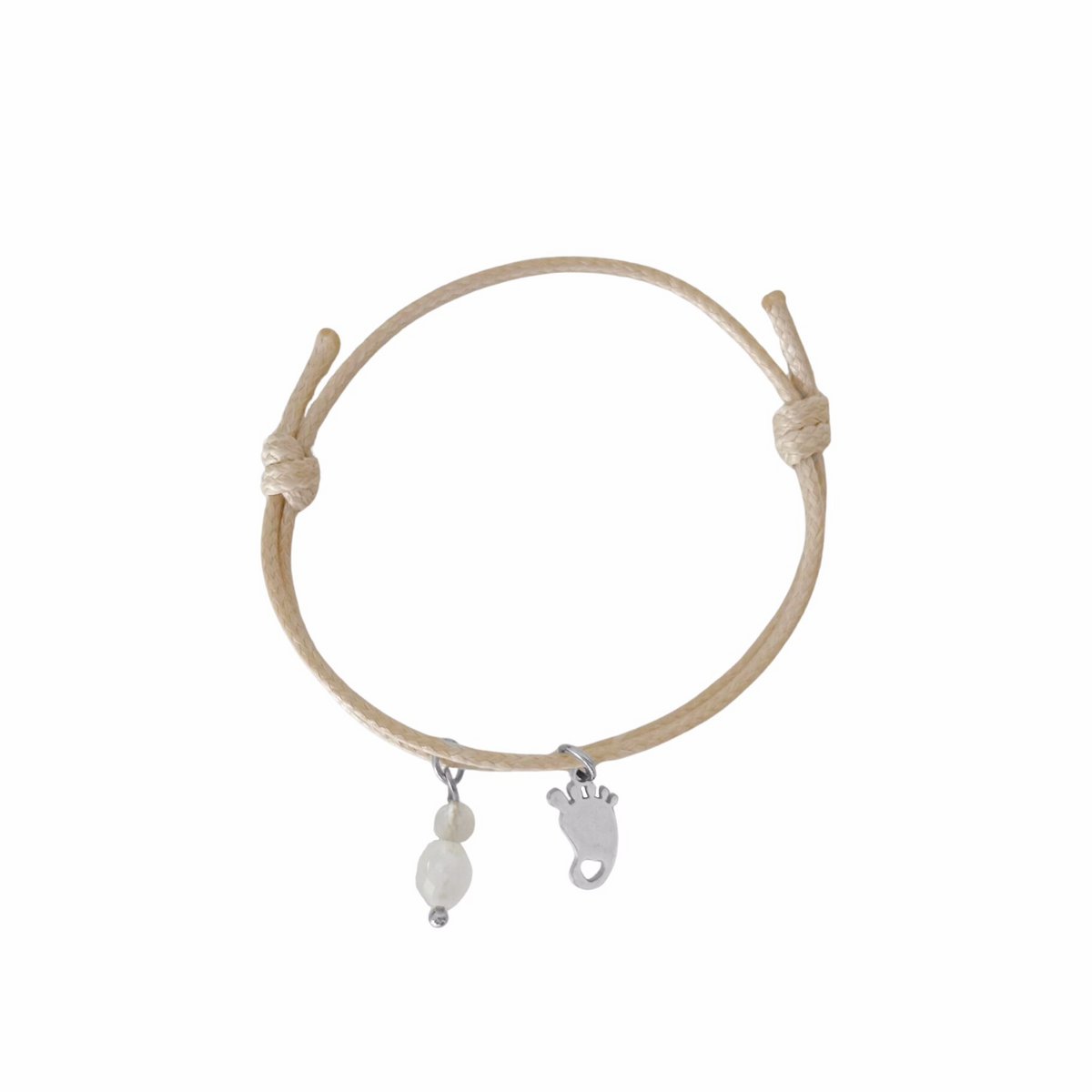 Wax Cord Bracelet Baby Foot, Jade and Labradorite - Silver