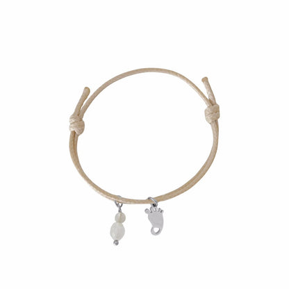 Wax Cord Bracelet Baby Foot, Jade and Labradorite - Silver