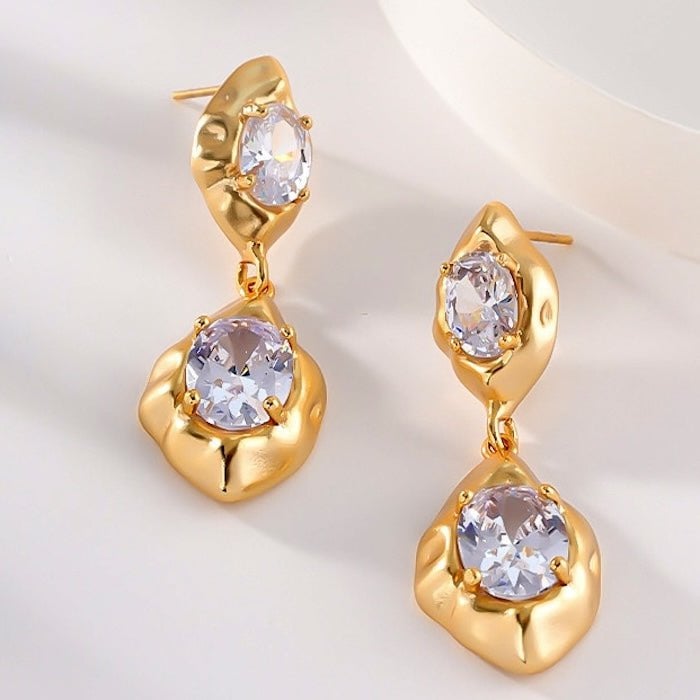Vintage Rock Stone Design Sparkling Earrings