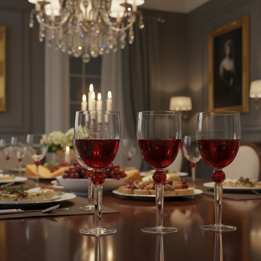 Wine glasses with red diamond foot - Lot of 4