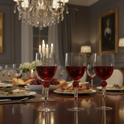 Wine glasses with red diamond foot - Lot of 4
