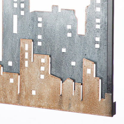 Wall relief City, blue, brown H.50 cm