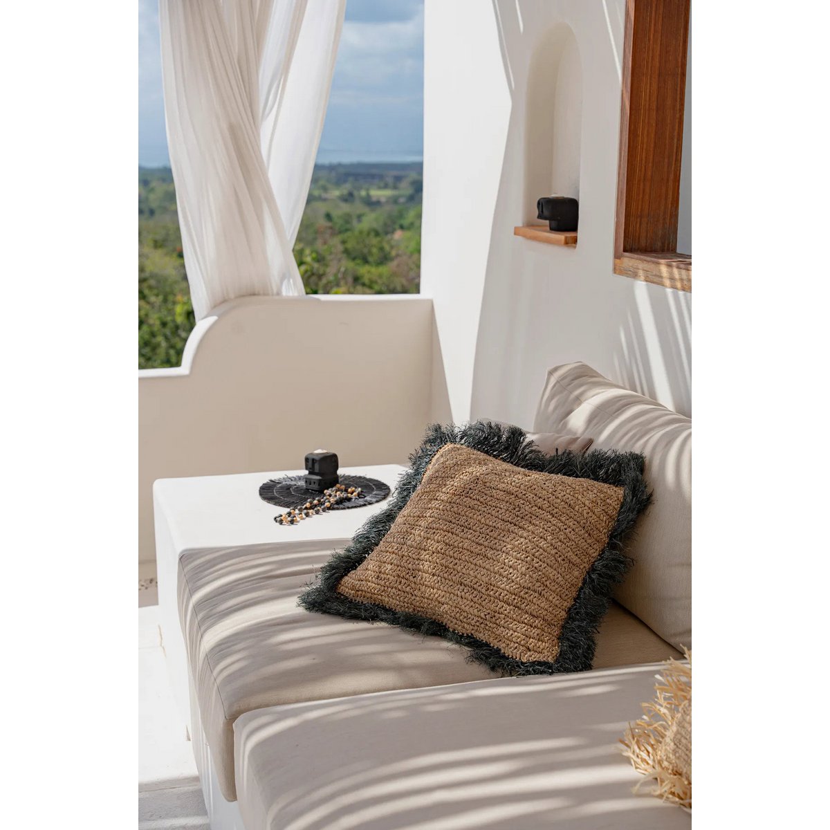 The Raffia Cushion Cover Square - Natural Black - 60x60
