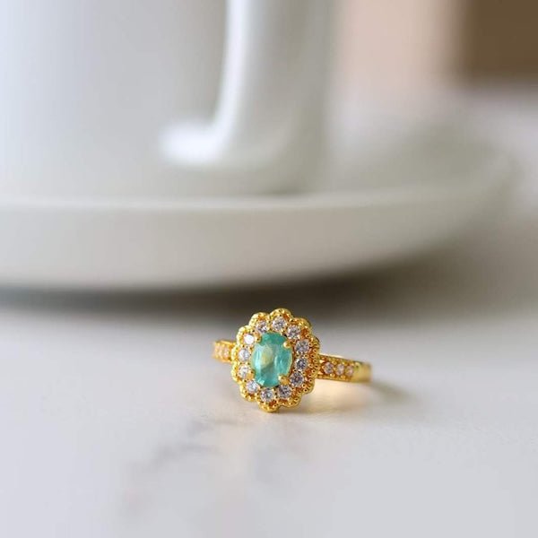 Emerald Gemstone Flower Ring - Real Emerald-adjustable