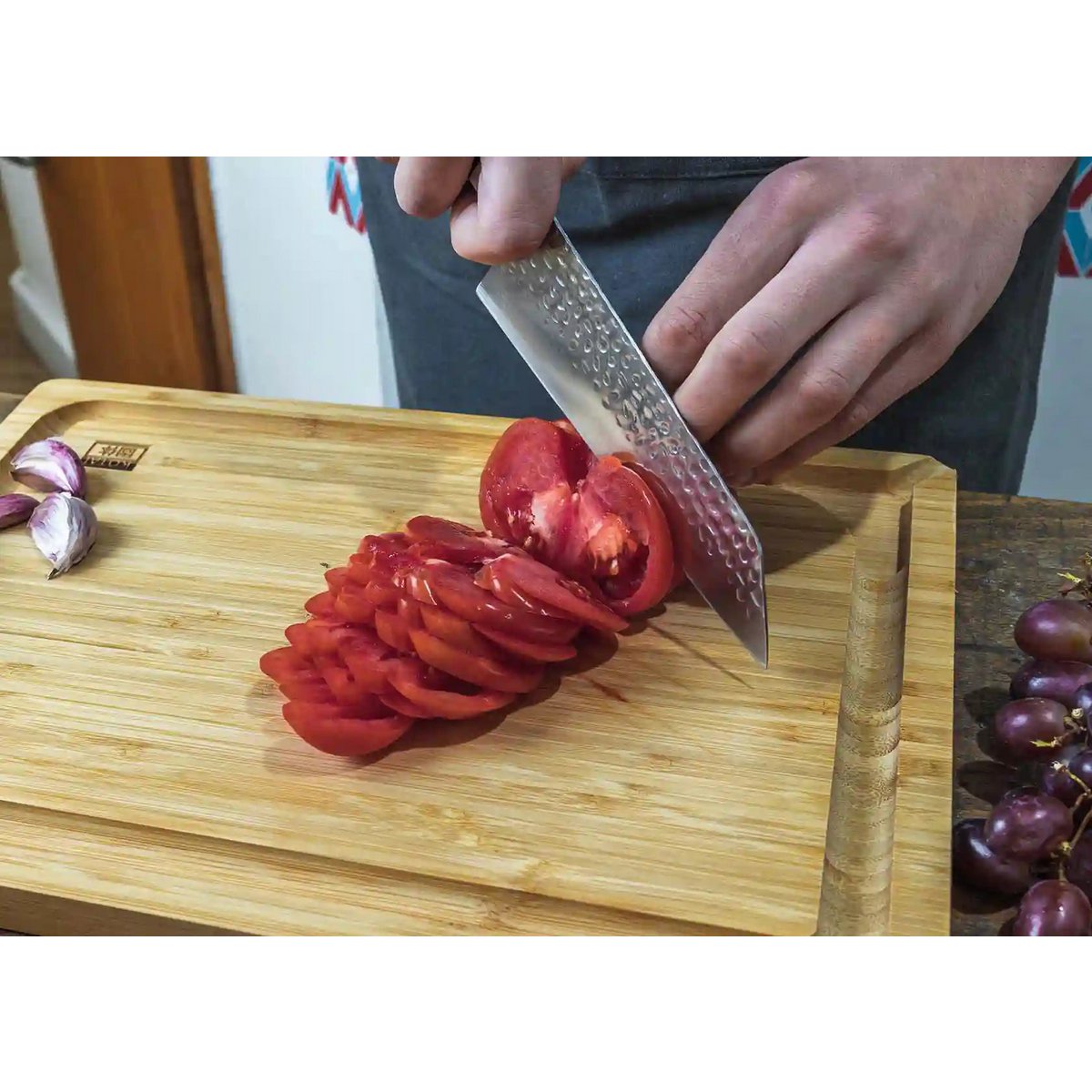 Knife - Bunka Santoku with bamboo Saya and bamboo box - 170 mm blade