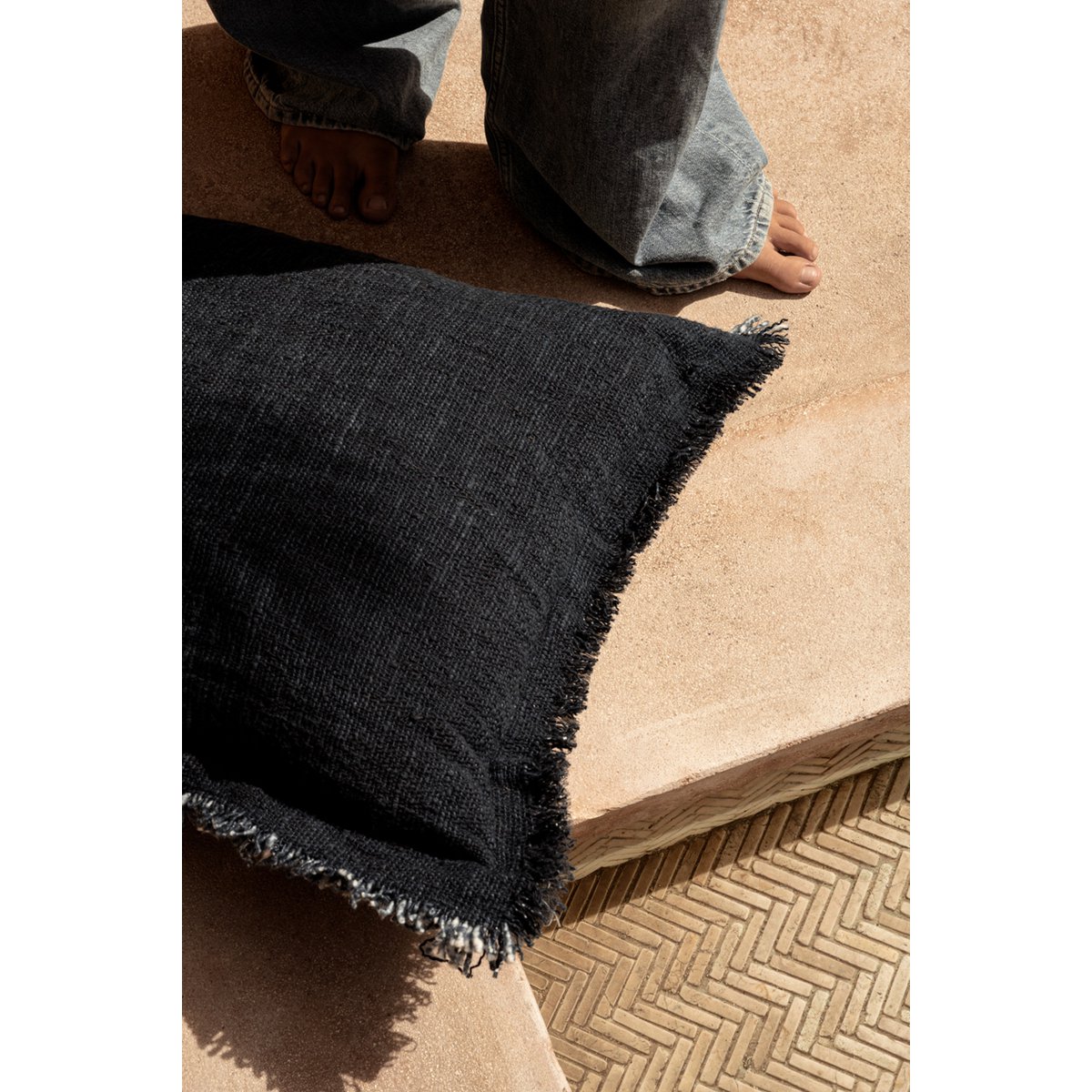 The Azure Fringe Cushion Cover - Indian Blue