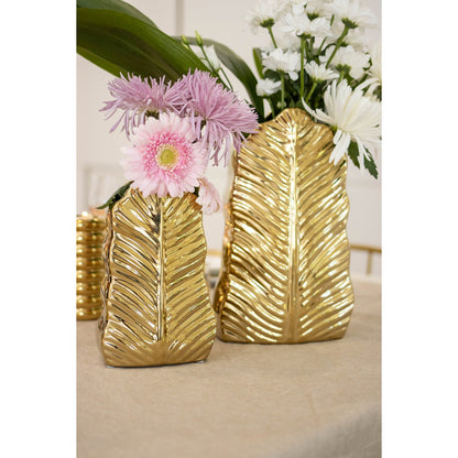 Vase gilded ceramic leaf 17.8x10x28.5cm
