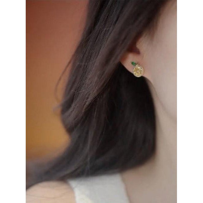 Cute Sparkling Lemon Ear Studs-Yellow n Red