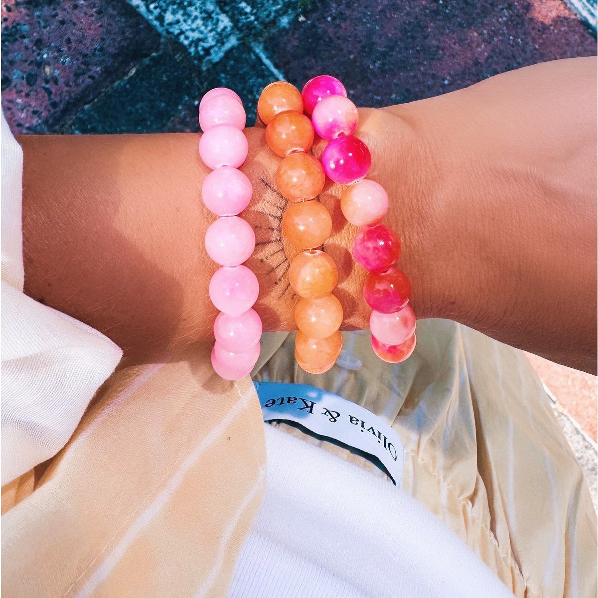 Natural stone bead bracelet XL - orange