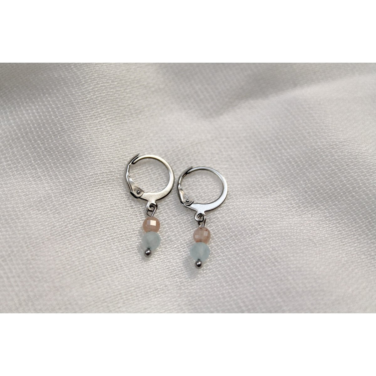 Earrings Sunstone & Aquamarine - Silver