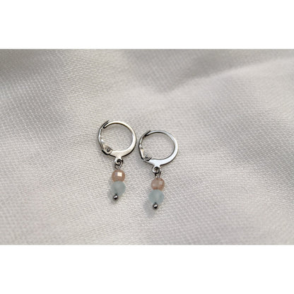 Earrings Sunstone & Aquamarine - Silver