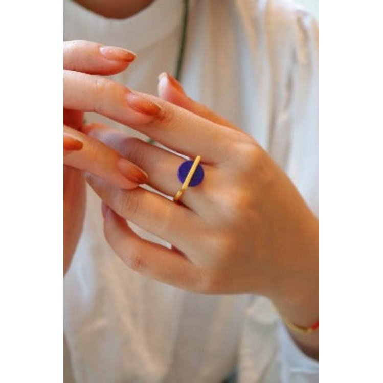 Minimalist Lapis Lazuli Round Gem Ring - adjustable