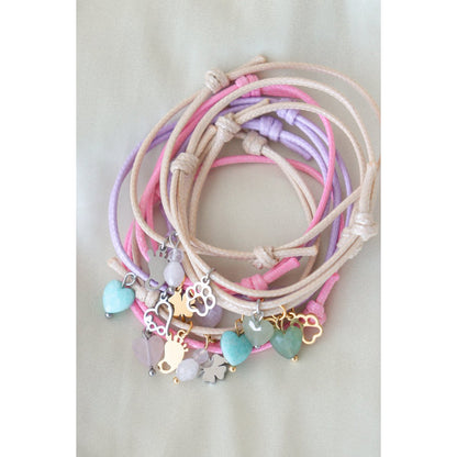 Wax Cord Bracelet Rose Quartz & Four Leaf Clover - Silver