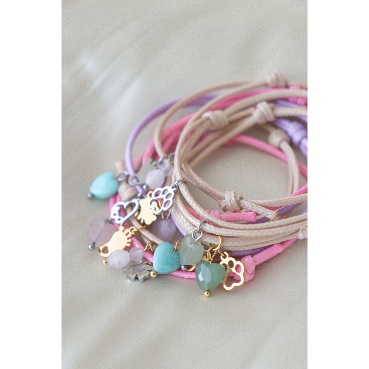 Wax Cord Bracelet Aventurine & Leg - Silver