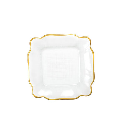 SQUARE GLASS PLATE WITH GOLDEN EDGES 25X25X2CM