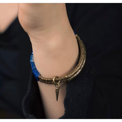 Lapis Lazuli Square Plate Bracelet with Bronze Bangles