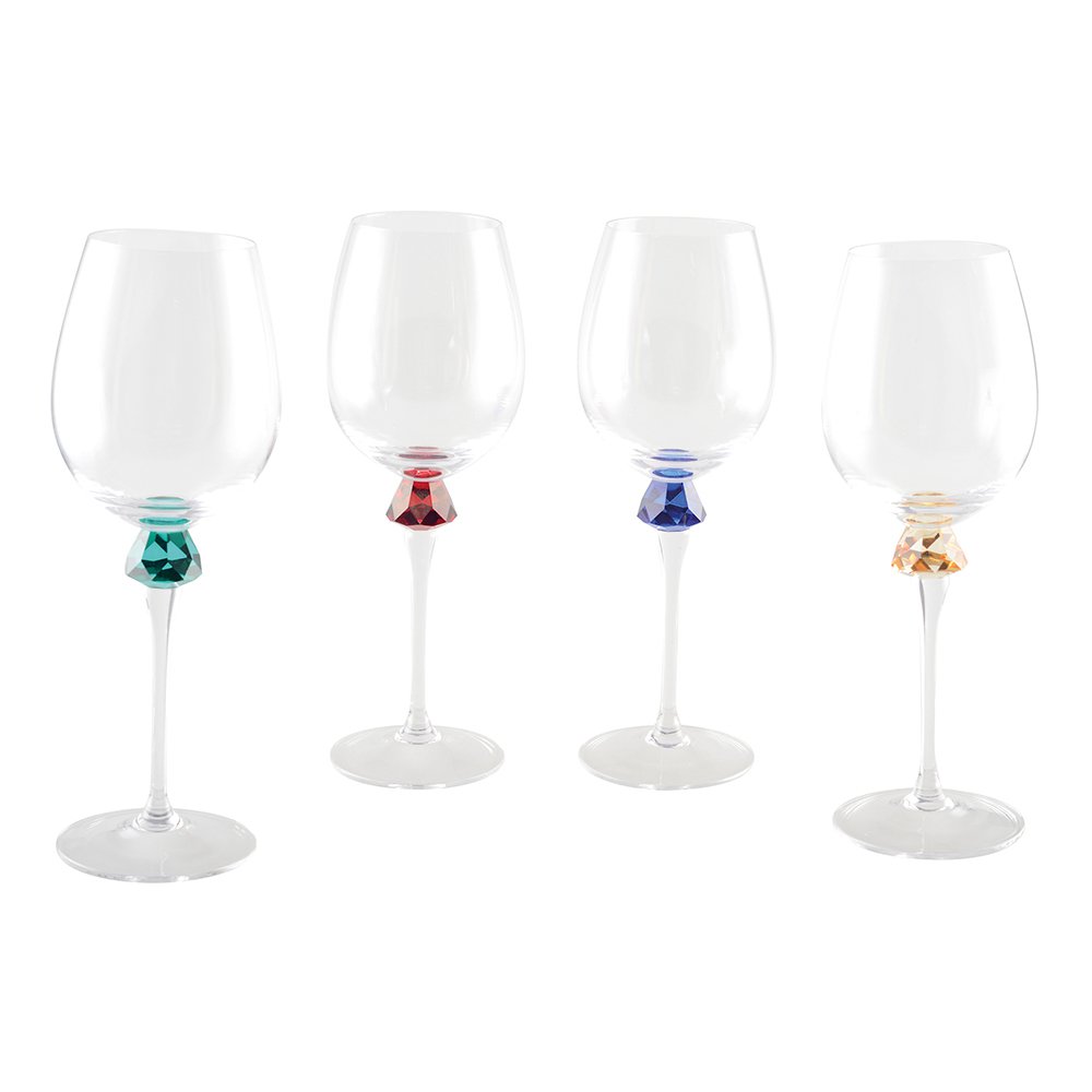Wine glasses with diamond foot 4 colors - Lot of 4