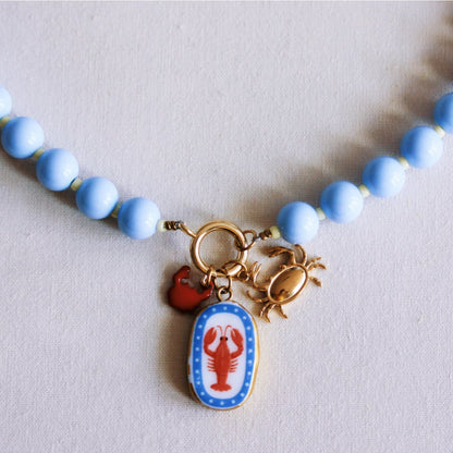 Beaded necklace with Miyuki beads with charms - light blue/yellow