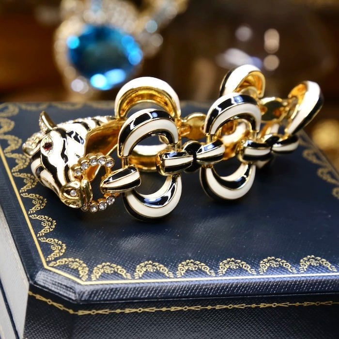 Vintage Zebra Enamel Chunky Statement Bracelet