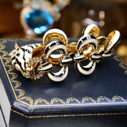 Vintage Zebra Enamel Chunky Statement Bracelet