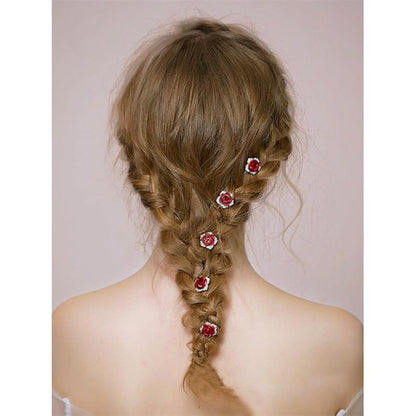 Romantic Red Rose Bridal Hairpins-One set of 8