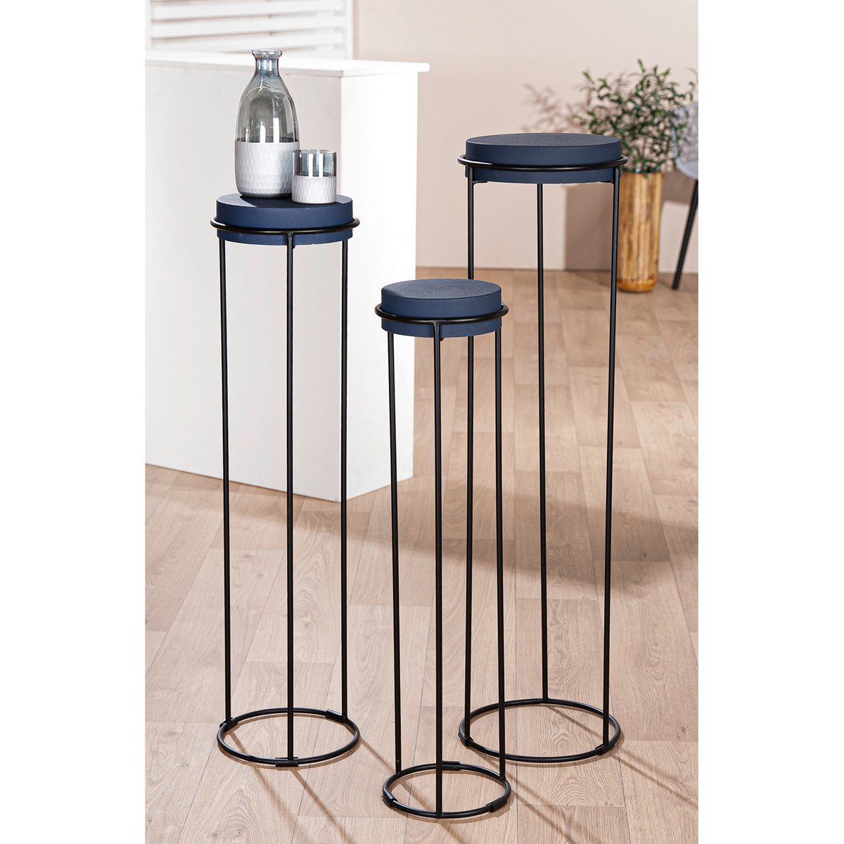 Set of 3 Leila decorative columns, night blue, height 101 cm