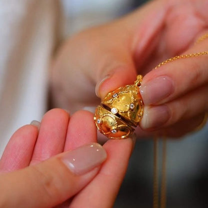 Real Ruby Royal Gold Egg Locket Pendant Necklace