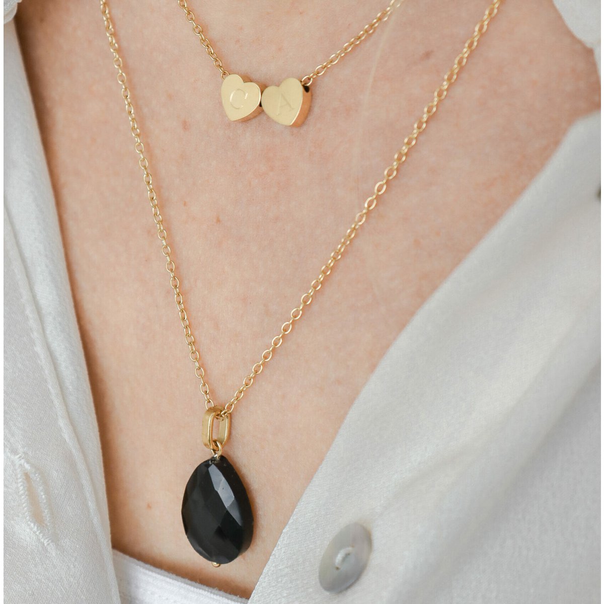 Gold Faceted Black Agate Necklace