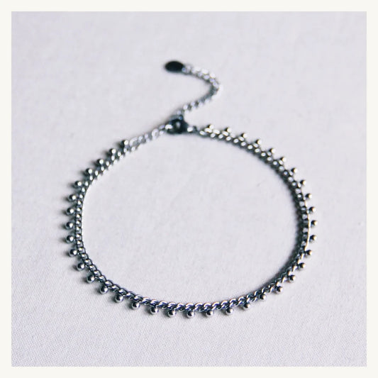 Chain anklet bracelet with balls - silver