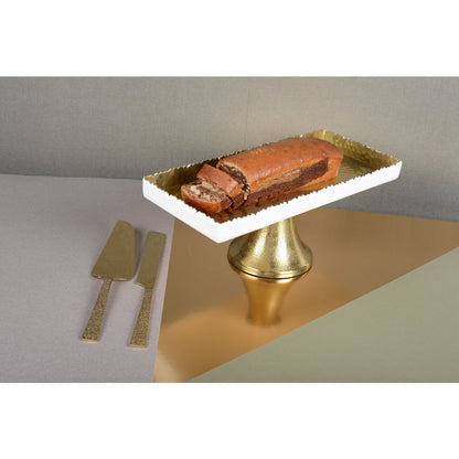 White rectangular tray and dore Martele on foot 35x15x12.5cm