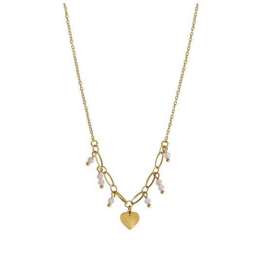 Heart & Rose Quartz Pendant Necklace - Gold