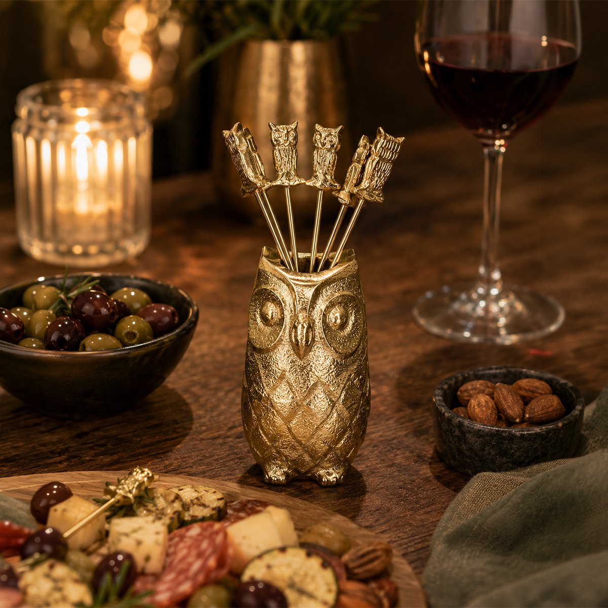 Golden owl appetizer picks - set of 6