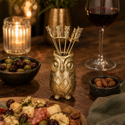 Golden owl appetizer picks - set of 6