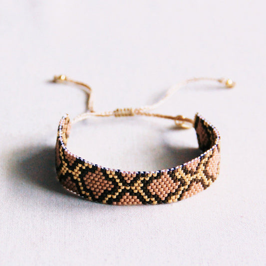 Weaving bracelet with snake pattern - brown/beige