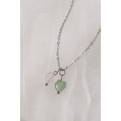 Aventurine and Rose Quartz Heart Necklace - Silver