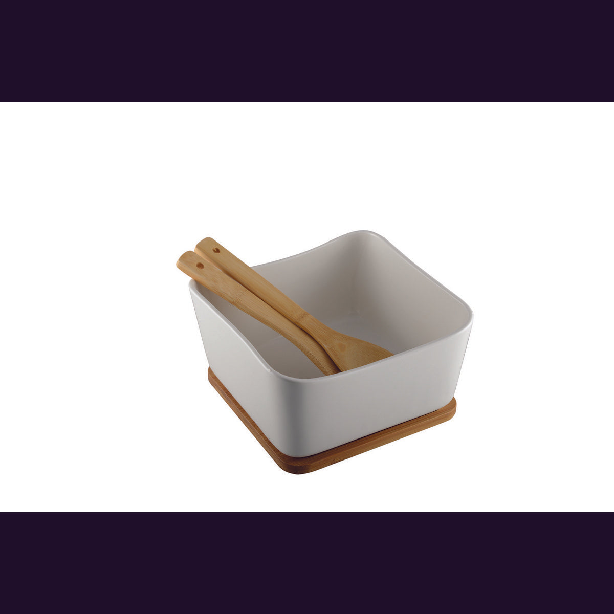 PORCELAIN AND BAMBOO SALAD BOWL WITH CUTLERY