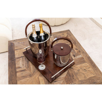 DOUBLE WALL ICE BUCKET WITH WOODEN HANDLE AND LID 19X19X24CM