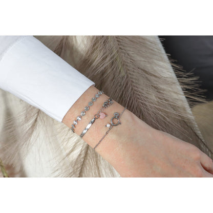 Snake Chain Bracelet & Pink Opal - Silver