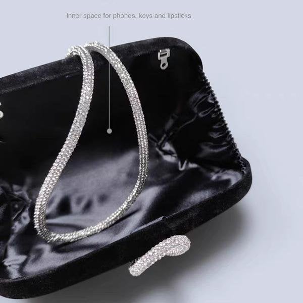 Luxe Black Velvet Party clutch-Sparkling Diamond Belt