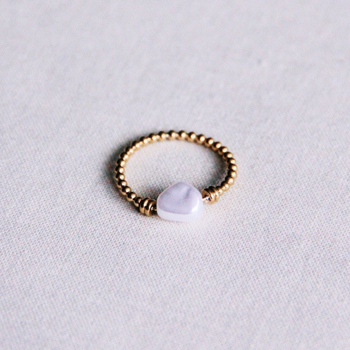 Steel ball ring with pearl - gold
