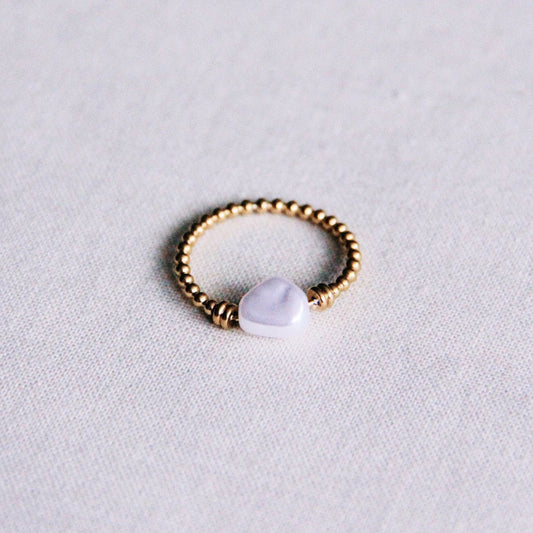 Steel ball ring with pearl - gold